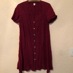 Button Up Maroon Baby Doll Lace Dress